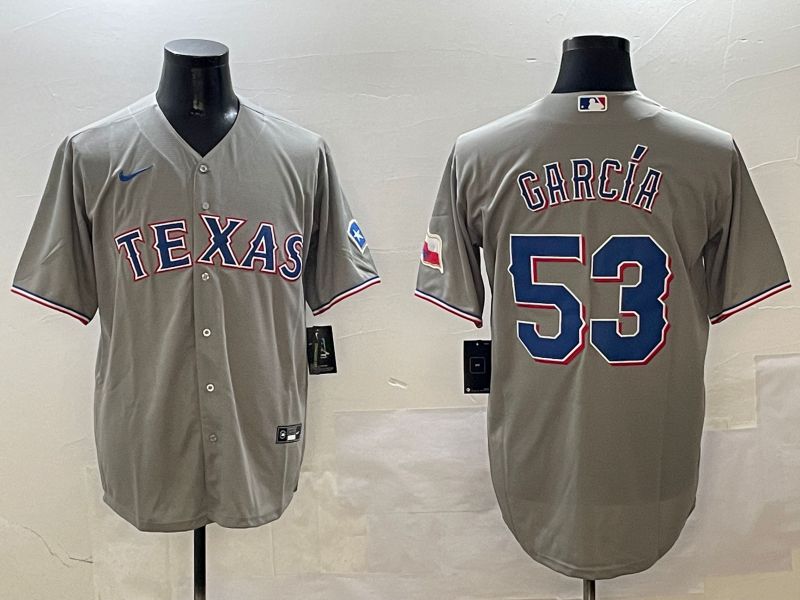 Men Texas Rangers 53 Garcia Grey Game 2025 Nike MLB Jersey style 1